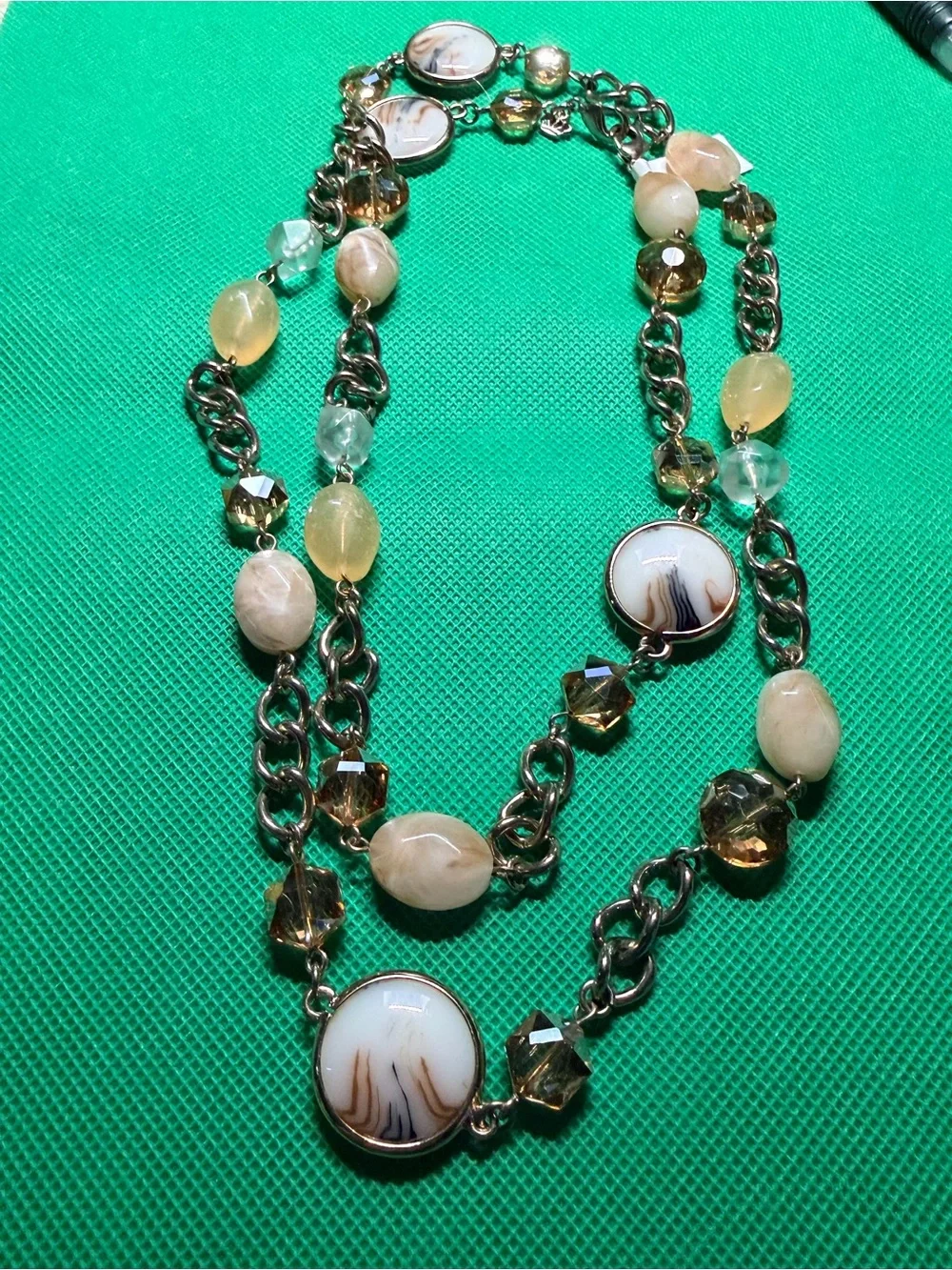 Beige and Gold Multi-Strand Glass Bead Necklace